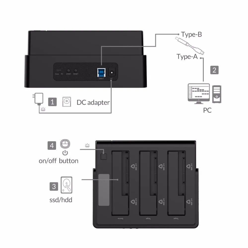 Док-станция ORICO 3-Bay USB 3,0 HDD для 2,5 3,5 дюймового жесткого диска SATA Поддержка HDD Clone с адаптером питания 12V5A Поддержка 18 ТБ