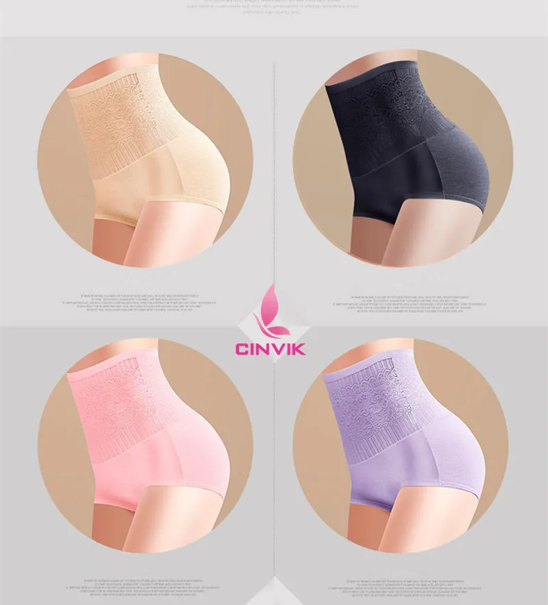 4Pcs/lot Control Panties Seamless Women High Waist Slimming Briefs Body Shaperwear Underwear Sexy Lace Lady Underwear