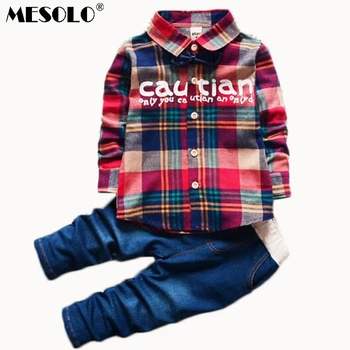 

MESOLO 2019 Spring Kids Clothing Set Boy Warm Clothing Sets Children's Fashion Plaid Suit Boys Clothes Baby Kids Sets