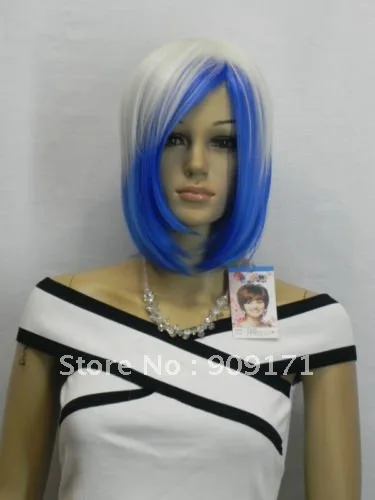 Free Shipping 2012 Sexy White Sky Blue Long Hair Synthetic Hair