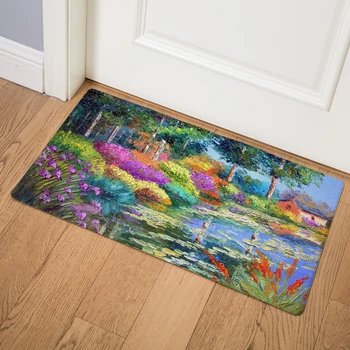

Oil Painting Beautiful Scenery Doormat Home Decor Colorful Scenic Mat PVC Leather Kitchen Bedroom Non-slip 46*76 Floor Mats Rug