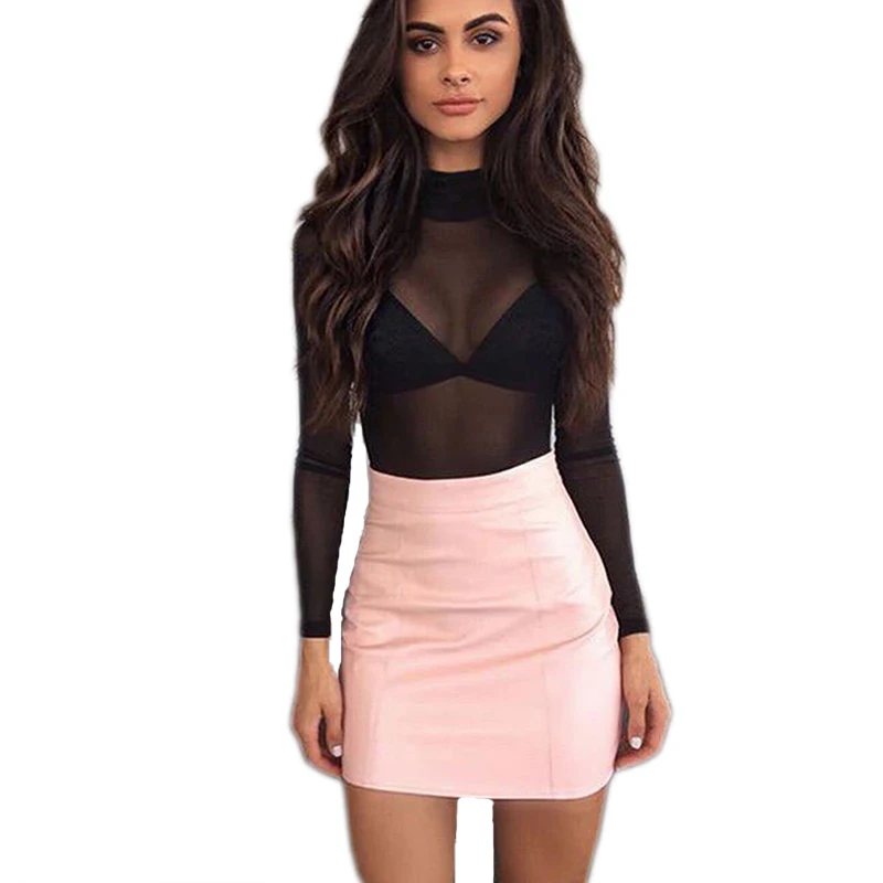 

Sexy women ladies long sleeve mesh fashion clothings long sleeve slim solid blouses turtleneck see through blouses tops