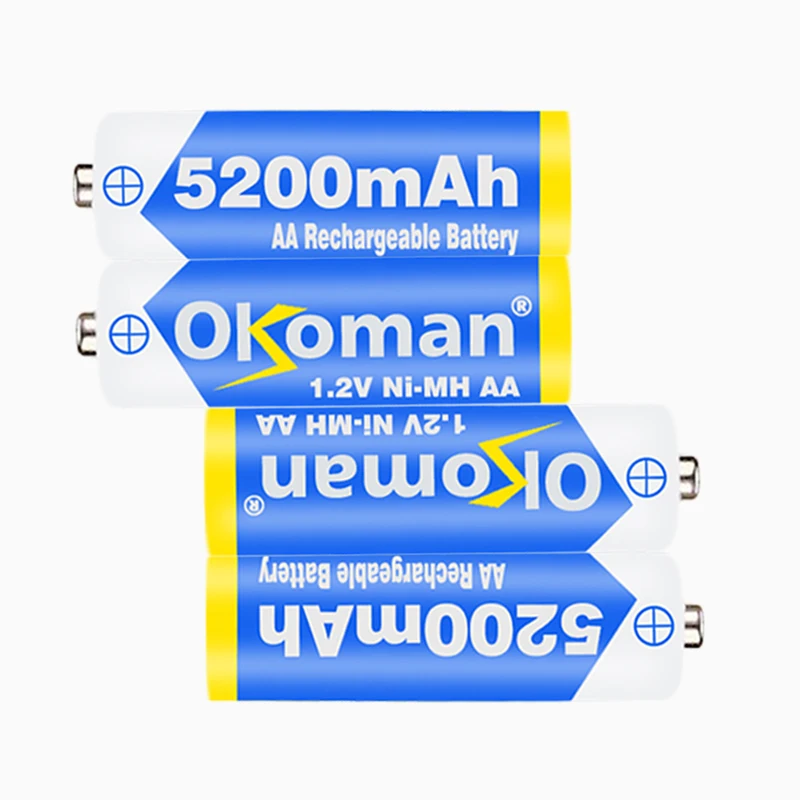 4 20 шт. Okoman 1 2 V 5200mAh NI MH AA предварительно заряженные аккумуляторные батареи