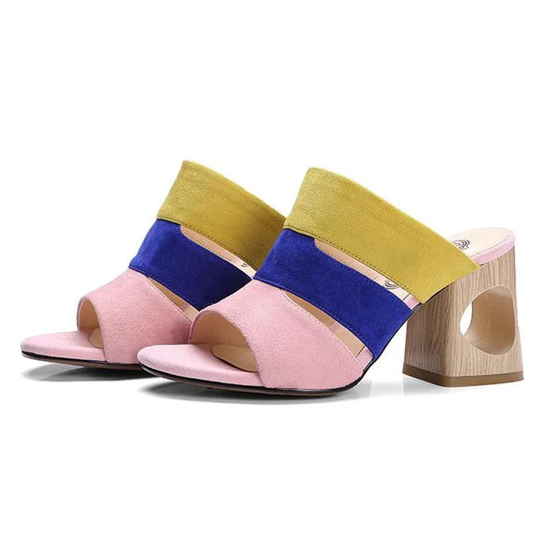 Kid Suede Slides Casual Beach Slippers Platform Shoes Woman Summer 2018 New Slip On High Fretwork Heels Sandals Women Lady Shoes (1)