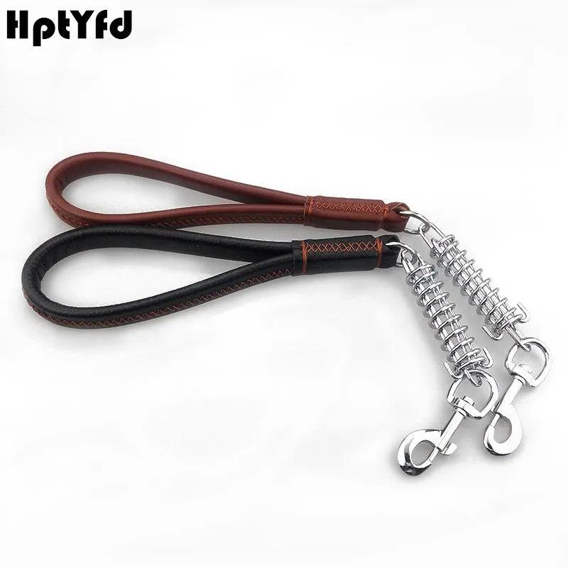Large Dog Short Leash Durable Genuine Leather with Spring Collar Leash