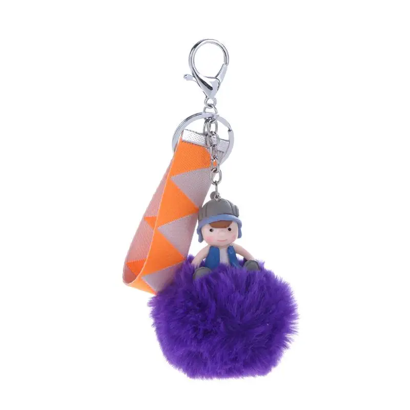 

New Cute Baby Doll Keychain Pompom Rabbit Fur Ball Key Chain Car Keyring Women Key Holder Bag Pendant Charm Accessories