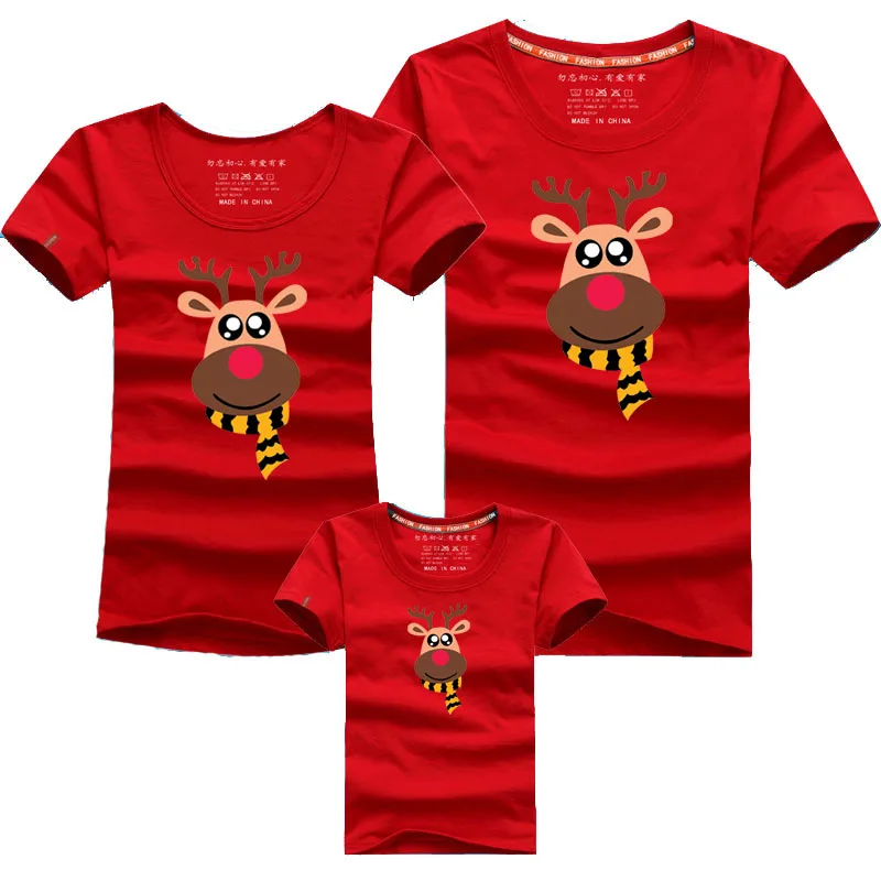 Модная Рождественская одежда для всей семьи; одинаковые комплекты для семьи; футболка; Одинаковая одежда для семьи с оленем; одежда с короткими рукавами для мамы, папы и ребенка