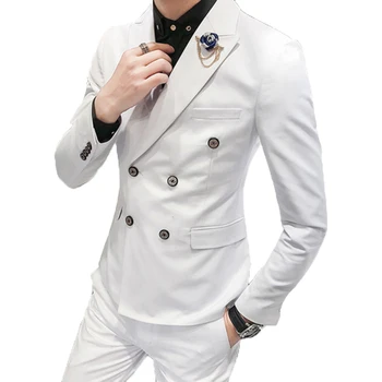 

White Wedding Suits For Men Peak Collar Slim Fit 3 Pieces (Jacket +Vest+Pants) Custom Made Wedding Groom Prom Tuxedos Suits