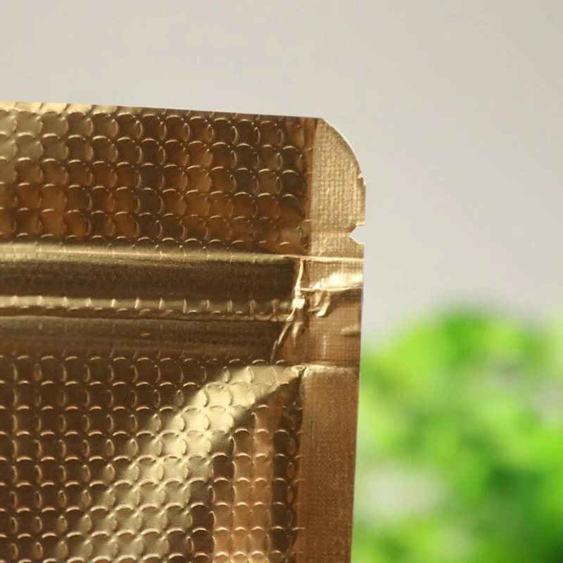 100Pcs Stand up Copper Gold Aluminum Foil Zip Lock Bag with Window, Metallic Plastic Packaging Pouch for Food Tea Candy Cookie
