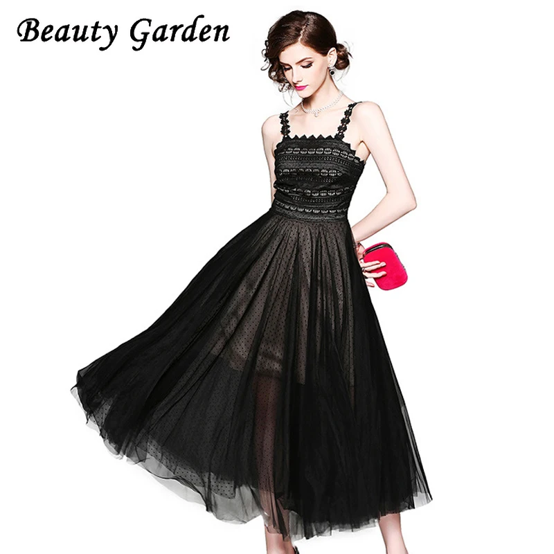 Acheter Beauté Jardin Femmes Mode Dot Robe Sans Manches Cheville Longueur A ligne Robe Dentelle Voile Robe Vintage Pour Les Femmes