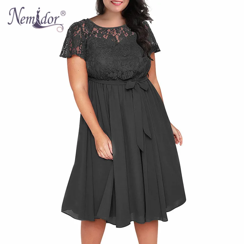 Nemidor, женское винтажное платье с коротким рукавом, цветочный кружевной топ, ТРАПЕЦИЕВИДНОЕ ПЛАТЬЕ с круглым вырезом размера плюс 8XL 9XL, вечерние шифоновые коктейльные платья миди