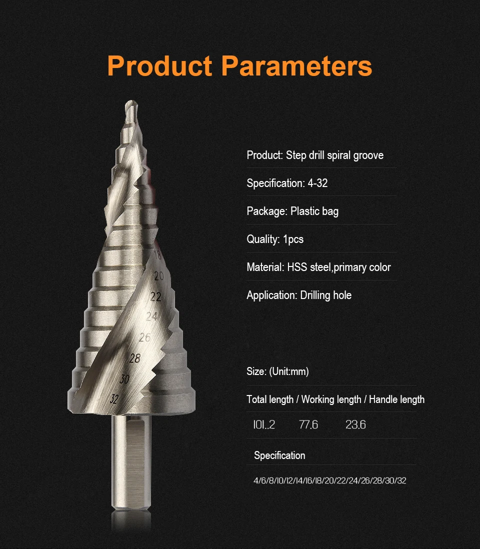 JelBo 4-32 мм ступенчатое сверло для сверления электроинструментов для металла спиральное конусное ступенчатое сверло HSS титановое покрытие резец для отверстий по дереву