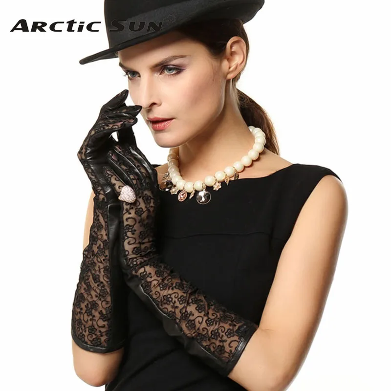 New Arrival 2019 Women Gloves 45cm Long Lace Sheepskin Glove Real Genuine Leather Fashion Elbow Solid Adult For Dressing L112N