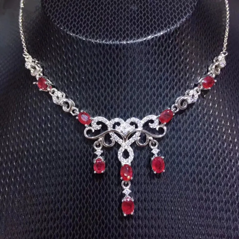 Ruby necklace with pendant Free shipping Natural real ruby 925 sterling