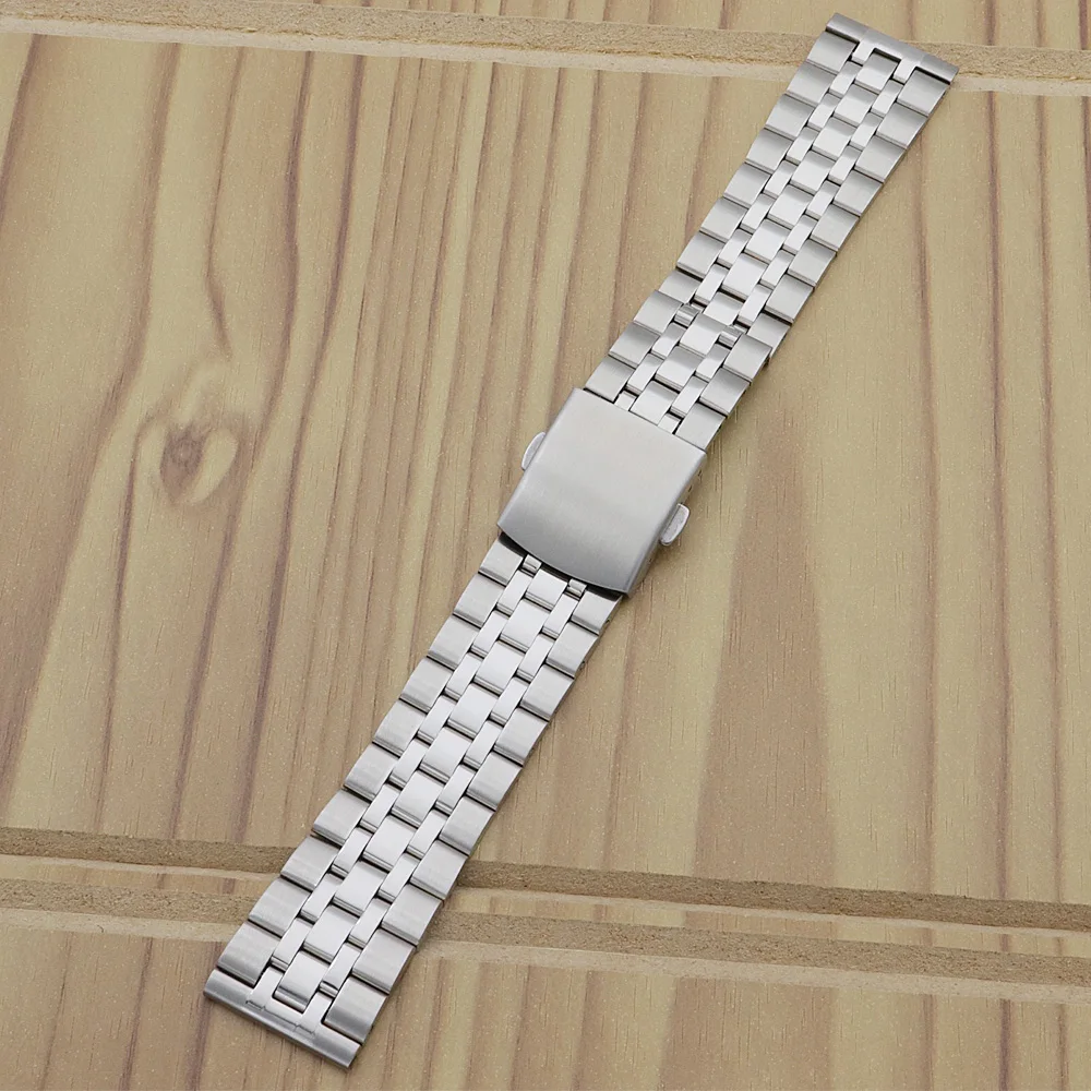 

16 18 19 20 22mm Silver Top Stainless Steel Bracelet Wristband Replacement Watchband Watch Band Belt Loop With Double Push Clasp