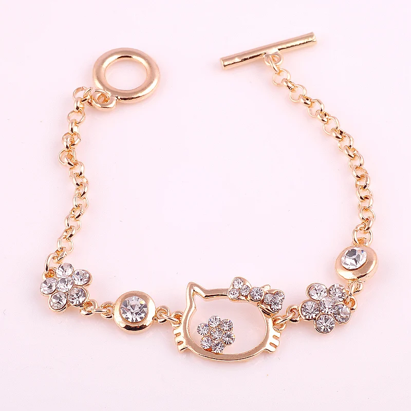 New 2015 Hello Kitty 18K Rose Gold Bracelets For Women Lucky Bijouterie