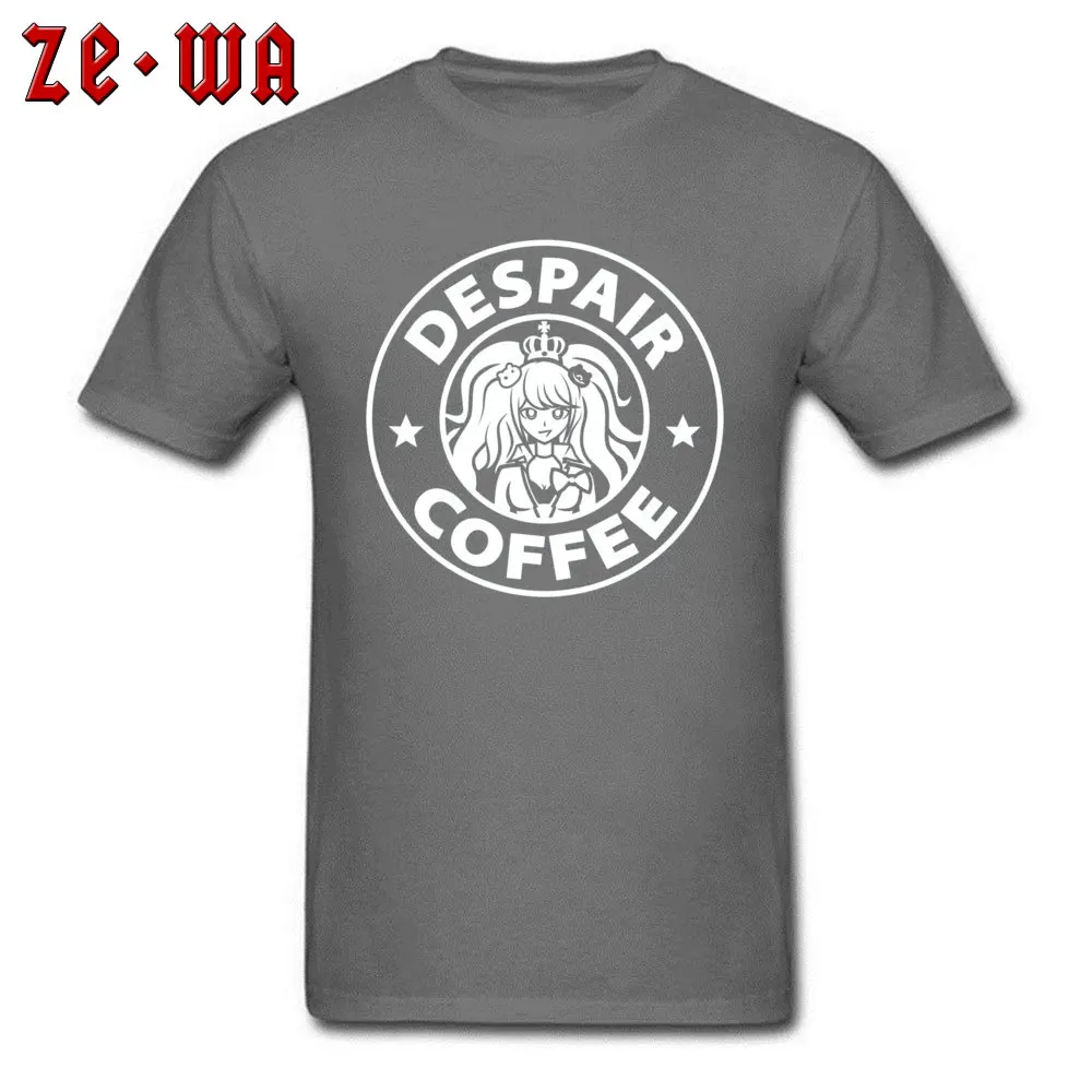 Аниме футболка Мужская футболка Despair coffee Danganronpa Zero Топы И Футболки черные белые хлопковые футболки японские комиксы ужасов - Цвет: Dark Gray