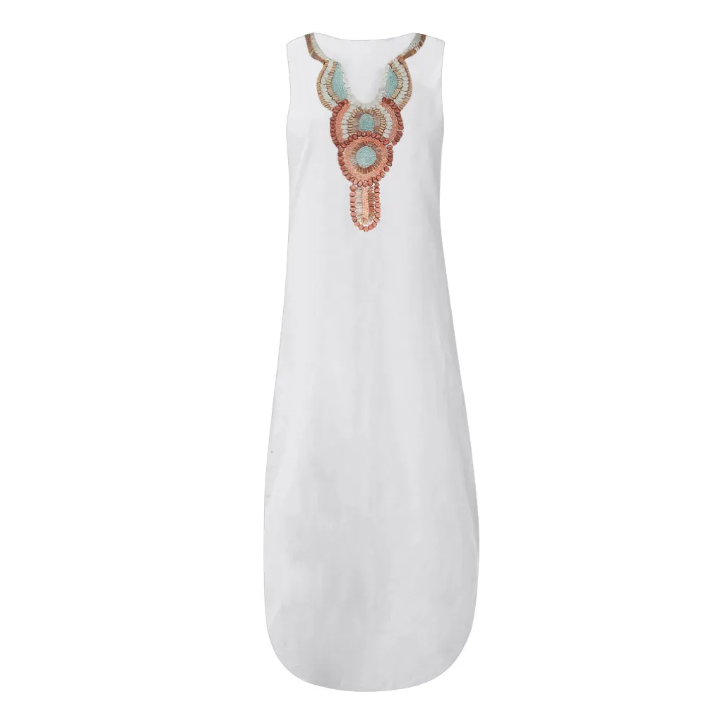 

KLV Summer Sundress Long Women Beach Dress 2019 Women's Printed Sleeveless V-neck Maxi Split Hem Baggy Kaftan Long Dress 4.26