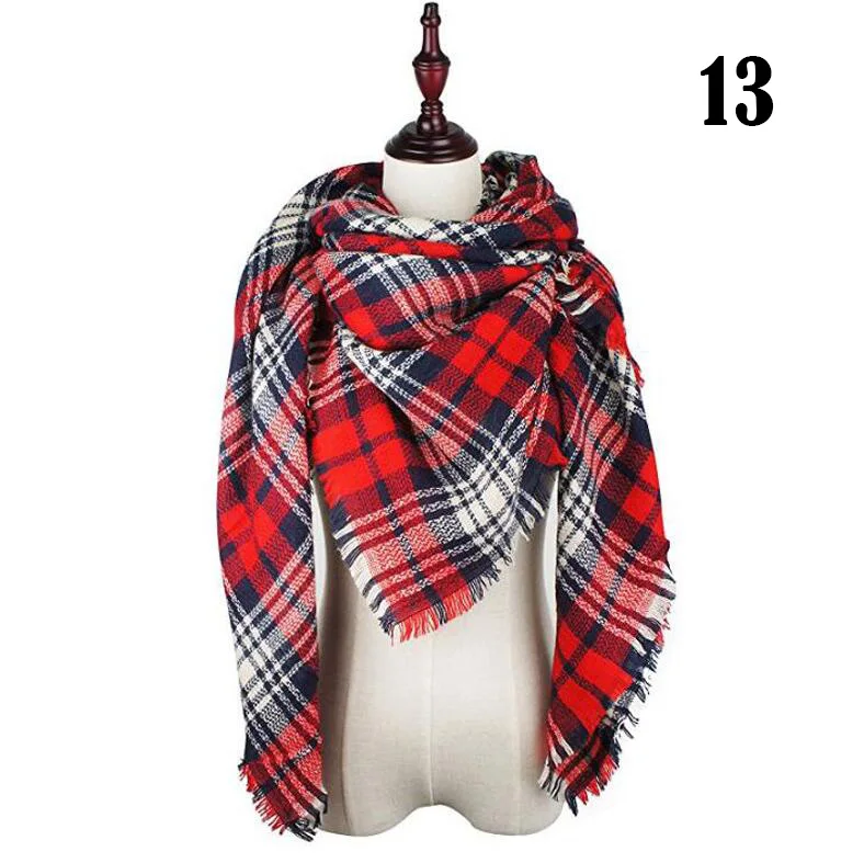 Женский зимний шарф, классический клетчатый шарф, женские теплые мягкие кашемировые шарфы, массивное большое одеяло, шаль, треугольные шарфы - Цвет: 13C