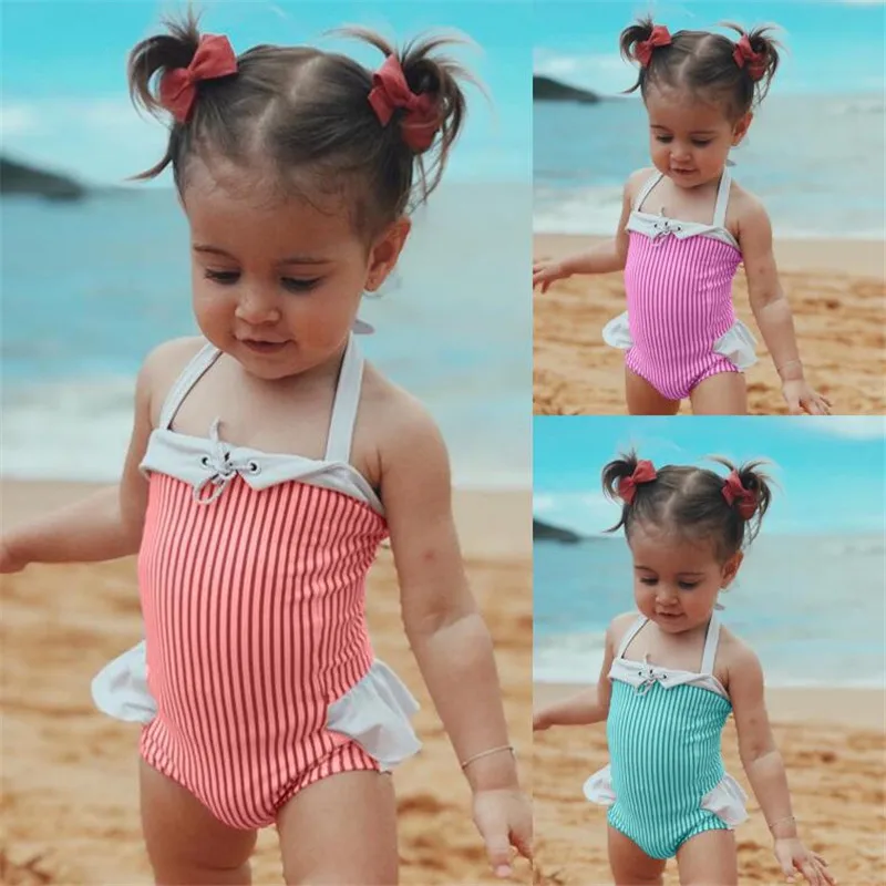 Baby Girl Summer Swimwear Kids Clothes Stripes Toddler One Pieces