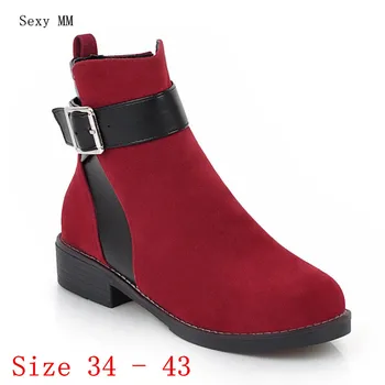 

Spring Autumn Woman Flat Ankle Chelsea Boots Women Flats Casual Shoes Short Boots High Quality Plus Size 34 - 40 41 42 43