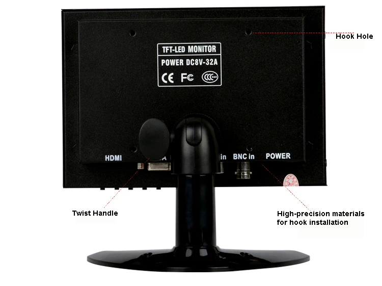 7 Inch HD TFT-LED Monitor with Metal Shell & HDMI VGA AV BNC Connector for TV PC Multimedia Microscope Industrial Machine Screen_F14