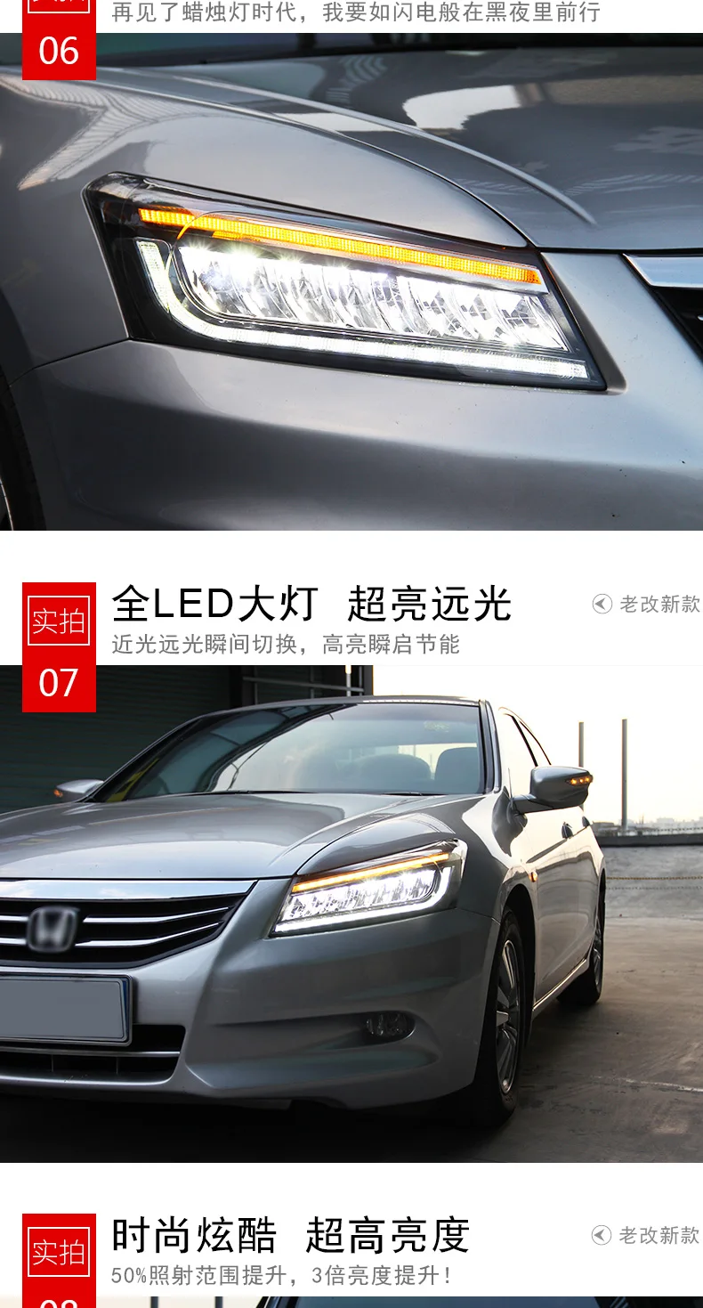 Doxa Автомобильная фара для Honda Accord 8th все светодиодный фары 2008-2013 светодиодный Дальний свет светодиодный ближний свет с динамическим поворотным сигналом