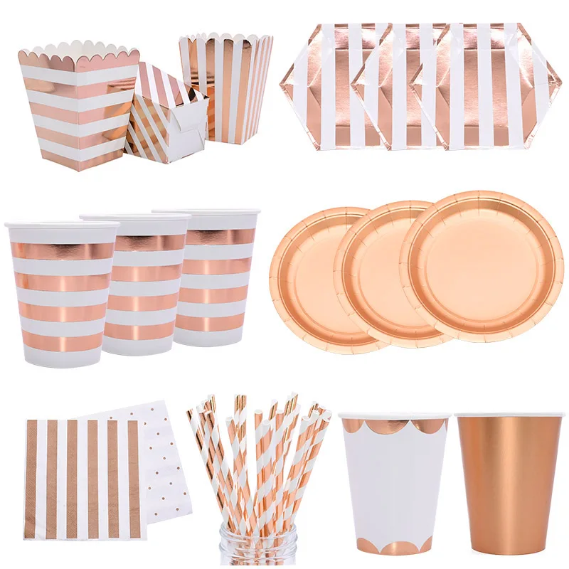 

Rose Gold Party Disposable Tableware Champagne Cup Plate Straws Wedding Birthday Party Decor Kids Baby Shower Party Supplies