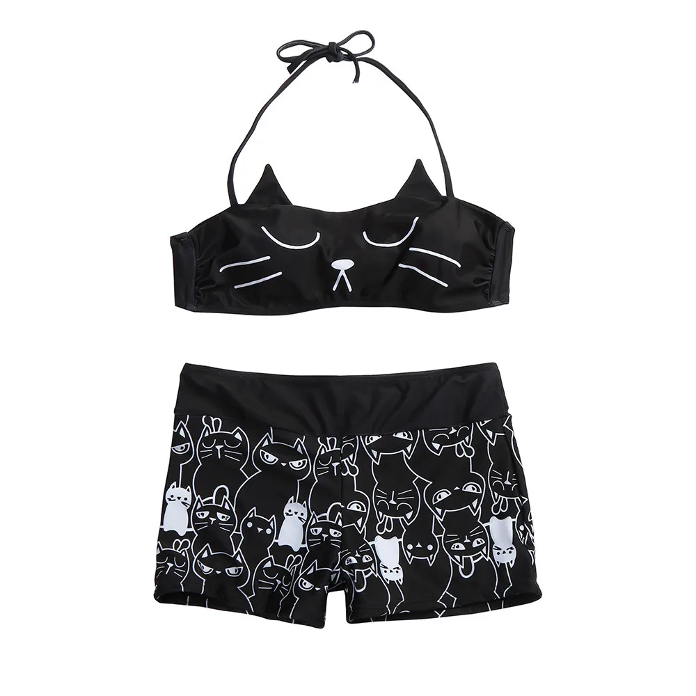 468 43 De Réductionshorts De Sport Chaton Dame Bikini Costume Mignon Chat Noir Conception Boxer Fille Plage Vêtements De Natation Bain Biquini