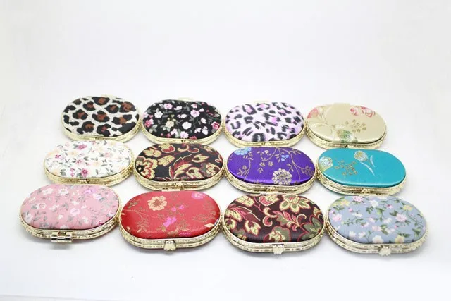 Espelho de Maquiagem Espelho de Bolso Flor Padrão Clássico Mini Oval Compacto Maquiagem Acessórios 10 Pçs - Lote Hz043 75*60*11mm 18 Espelhos para maquiagem