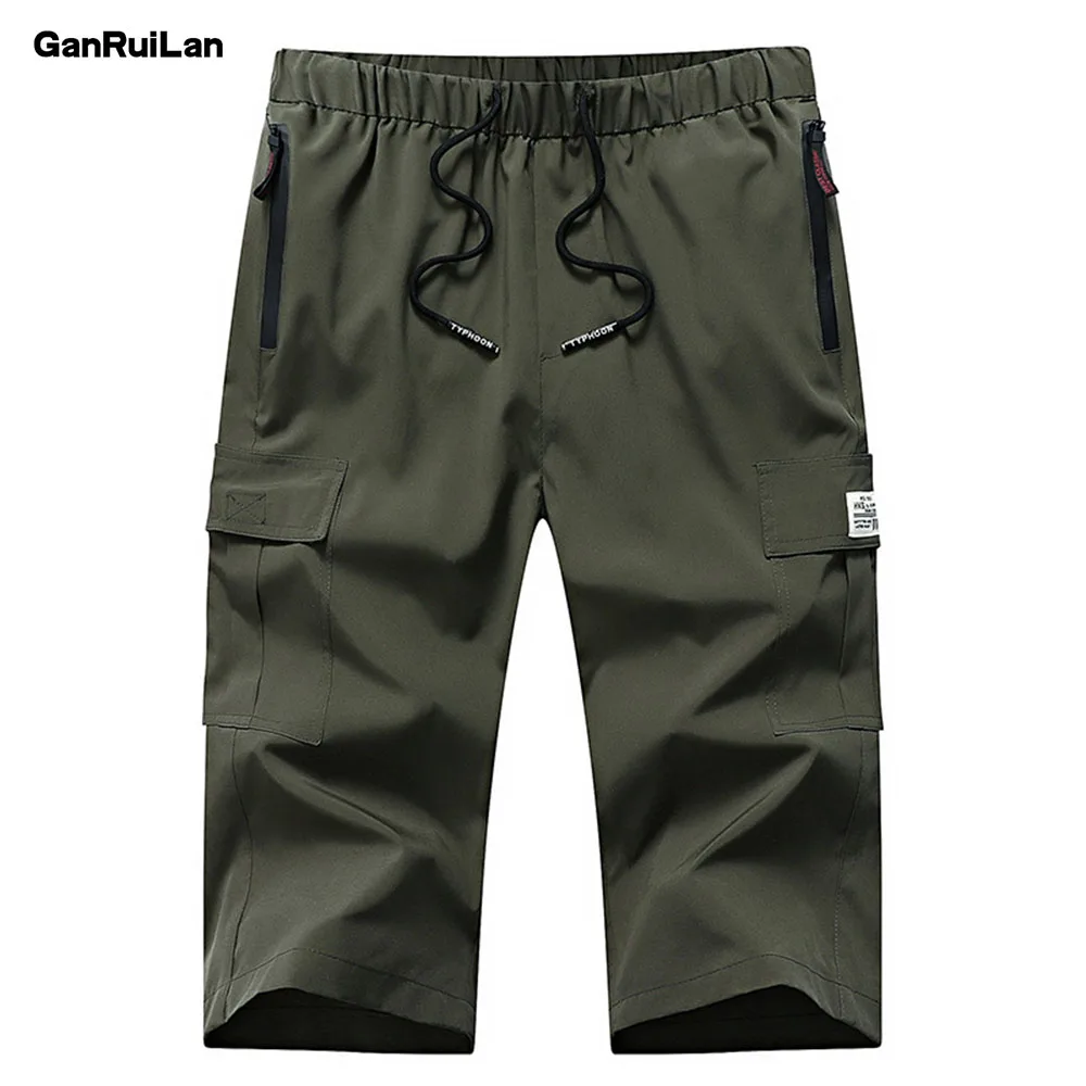 

joggers 2019 Summer New Wide Leg Thin Straight Casual Loose Men Pants Male 7 minutes of military pants Trousers KZ19003