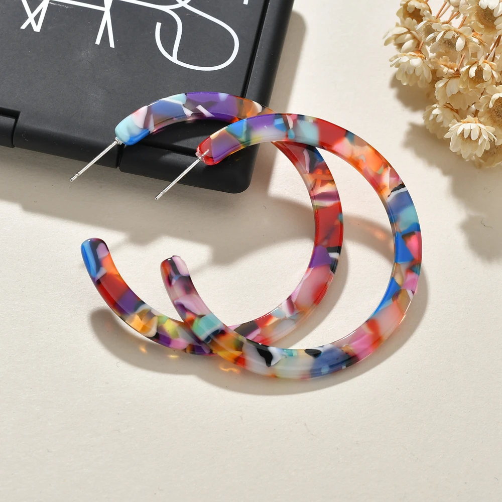 

MESTILO Women Simple Colorful Resin Dangle Earrings Letter C Shape Leopard Print Acrylic Earrings Acetic Acid Circle Earrings