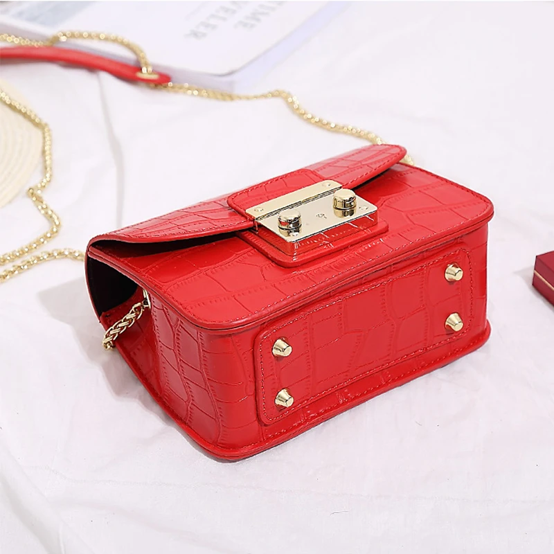 Kopen Vrouwen Handtas Leer Vrouwen Schouder Tas Flap Kleine Klinknagels Ketting Krokodil Patroon Luxe Handtassen Vrouwen Tassen Designer
