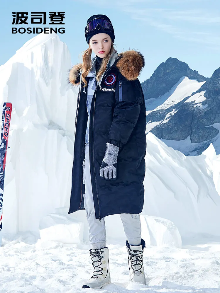 

BOSIDENG camouflage goose down coat X-long Down jacket for harsh winter under 30 waterproof windproof natural fur B80142152J
