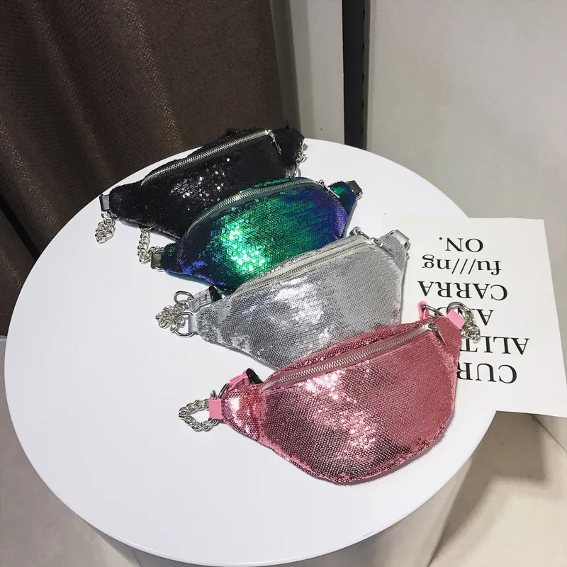 

Sequins Glitter Waist Bag Female Belt New Brand Chest Handbag Unisex Fanny Pack Ladies Waist Pack Belly Bags Purse Crossbody bag