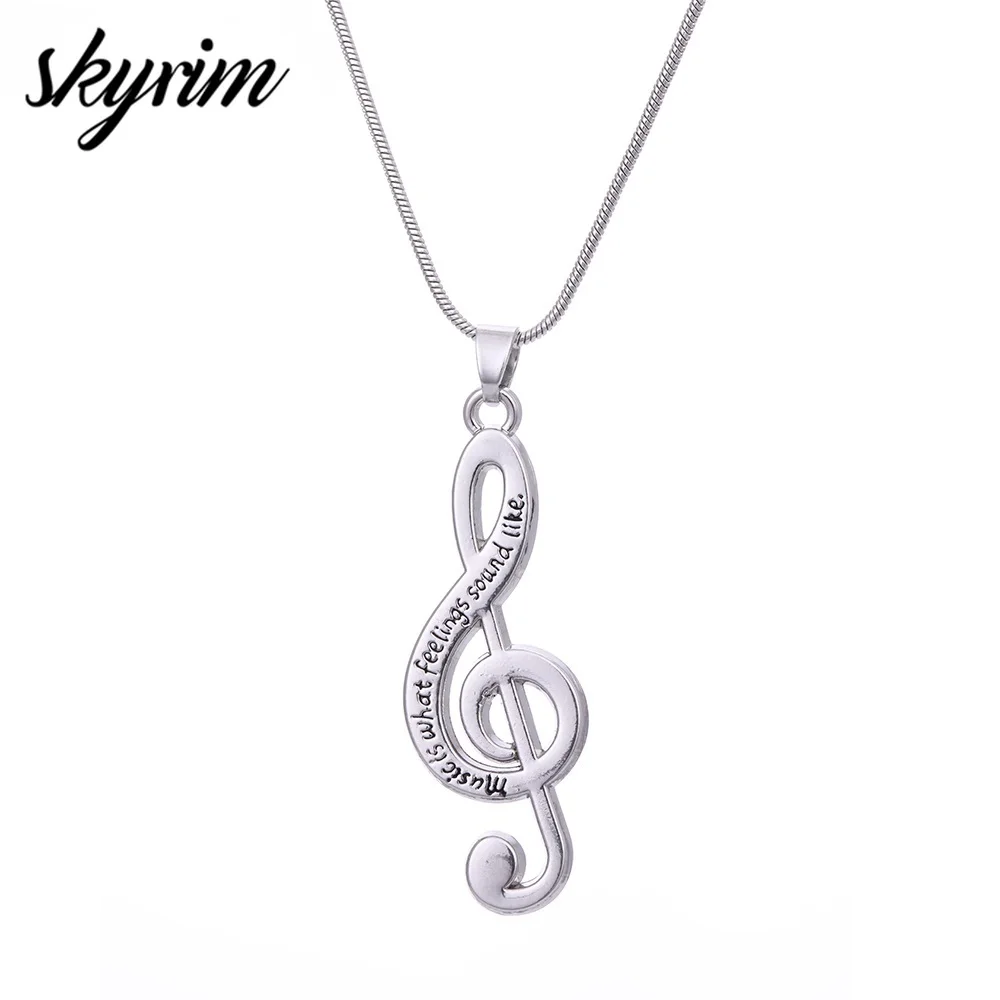 

Skyrim Women Jewelry Music Symbol Necklace Elegant Music Note Floating Pendant Snake Chain Necklace for Girl Birthday Gift