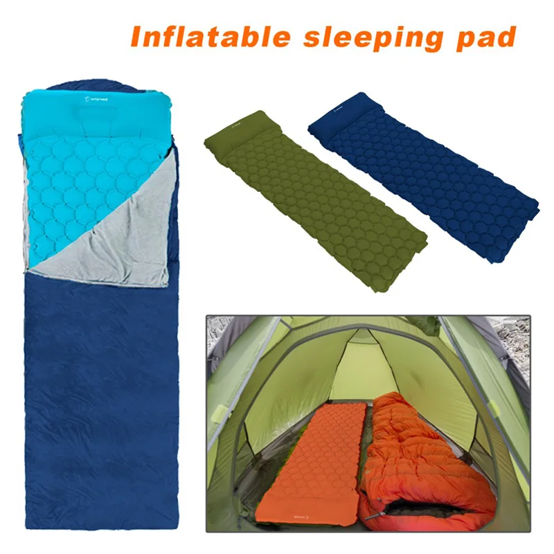 Outdoor Sleeping Pad Camping Inflatable Mattress with Pillows Travel Mat Folding Bed Ultralight Air Cushion Hiking Trekking