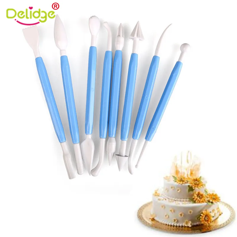 

8PCS/Set Sugarcraft Cake Decorating Pen Many Shape Mixed Modeling Plunger Cutters Fondant Cookie Sculpture Painbrush Baking Tool