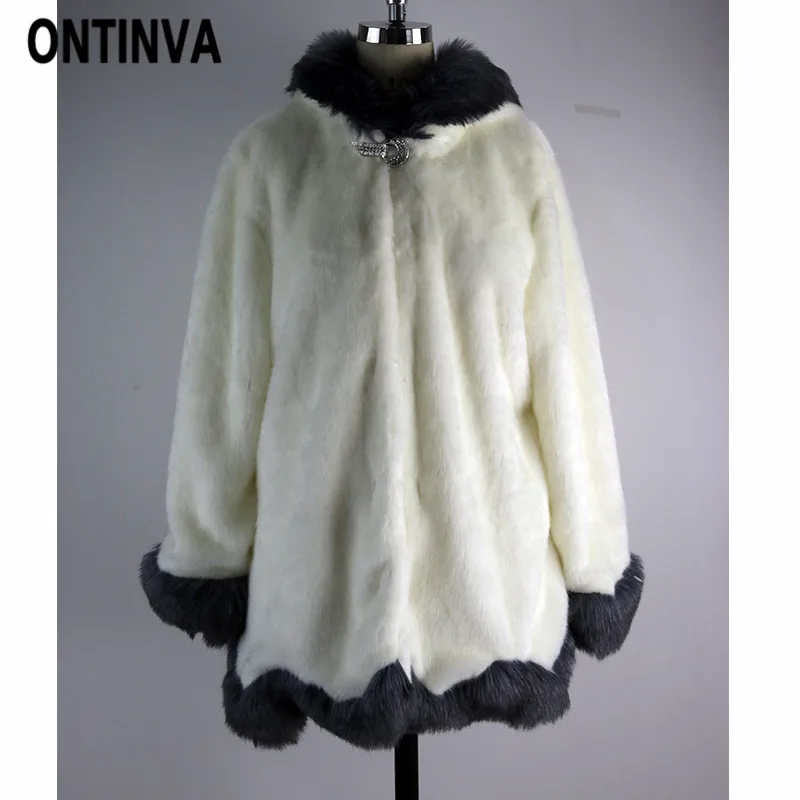 Faux Fur Coats Women Fluffy Artificial Fox Fur Overcoat with Belt Winter Warm Jackets Long Sleeve Hooded Plus Size 6XL Outerwear