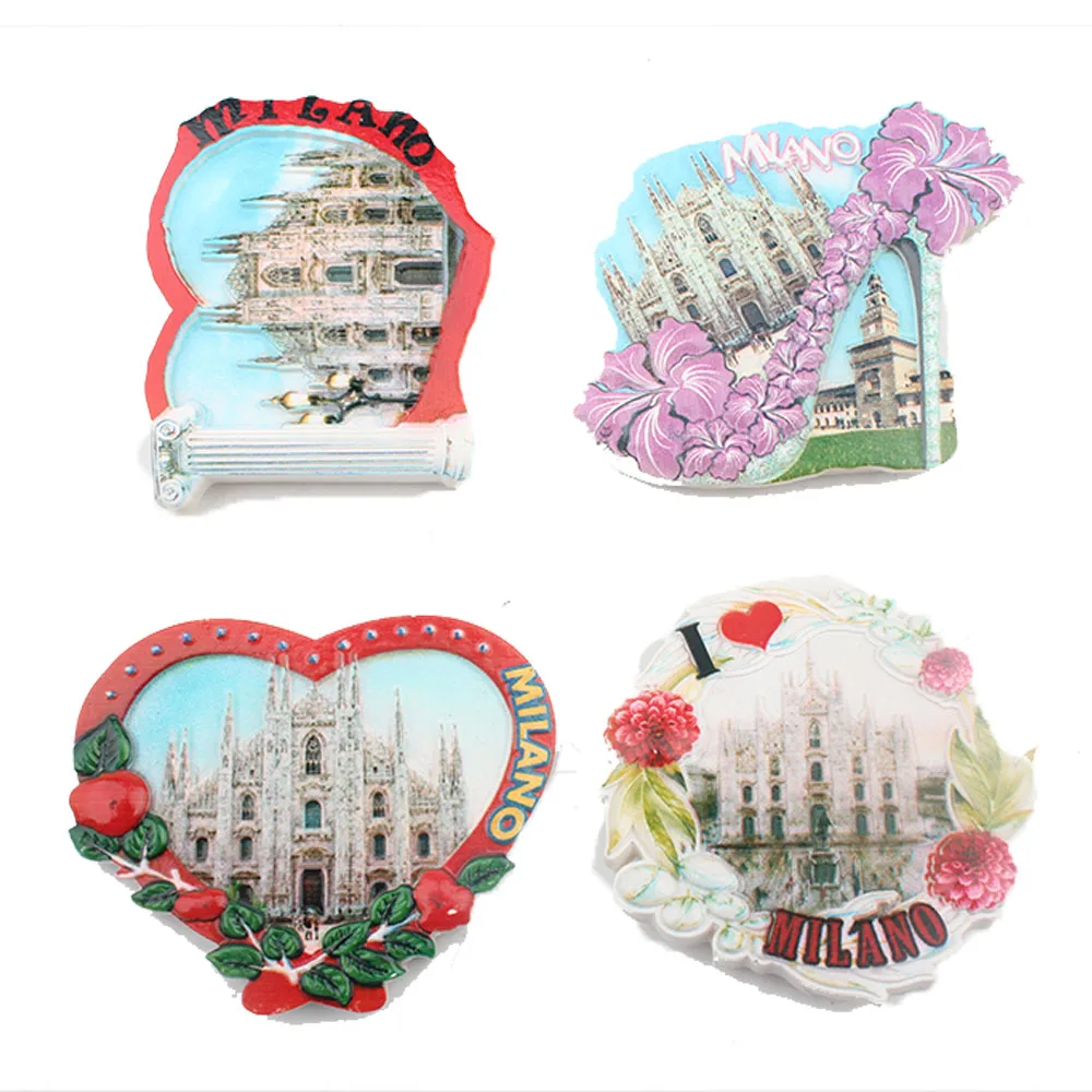 4 Types Resin 3D Fridge Magnet MILANO Souvenir Love Heart Style 