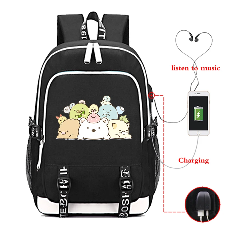

Fashion Women's men's Sumikko backpacks Cool USB Charging Casual Portable Backpack School Laptop Bags Boys Living Travel Bag