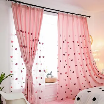 

Pink Heat Shape Love Embroidered Curtains for Kids Room Bedroom Princess Cartoon French Window Voile Panels M057C