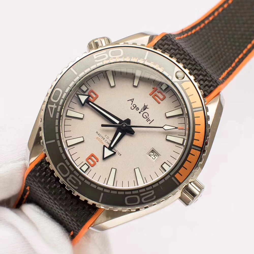 

Luxury Brand New Men Automatic Mechanical Orange Grey Black White Canvas Rubber Stainless Steel James Bond 007 Sapphire Watch