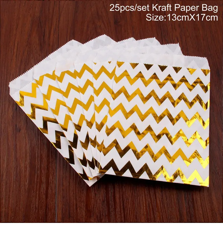 QIFU 25pcs Candy Bag Kraft Paper Popcorn Bag Wavy Stripes Christmas Goodie Bags Printed Paper Treat Bags Wedding Birthday Decor - Цвет: Style 3