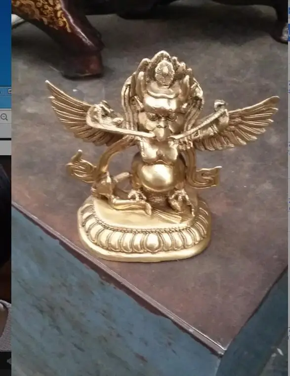 

wang6710508++Folk Tibet Brass Buddhism Temple Redpoll Winged Garuda Bird Eagle Buddha Statue