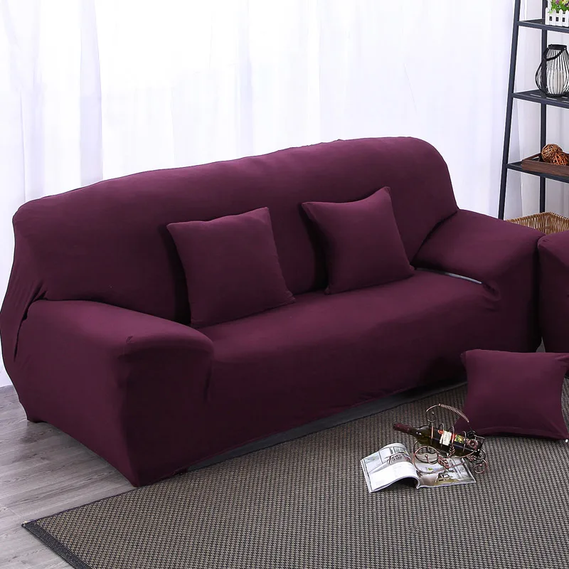 Solid Color Sofa Cover Big Elasticity Stretch Couch Cover Loveseat Sofa Corner Sofa Towel Furniture Cover 1/2/3/4 Seater - Цвет: Plum