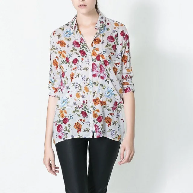 Show School font b Women b font Cotton font b Blouse b font Gaudy Floral Print