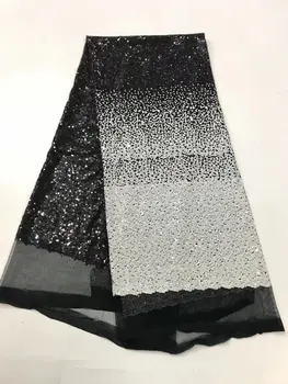 

2018 New African Sequins Lace Fabric High Quality French Sequins Net Lace Black Sequin Fabric For Evening Wedding Dress Sewing