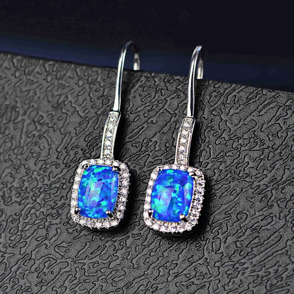 

9x28MM Silver Multi Color Mood Artificial Opal CZ Cubic Zirconia Pave Setting Elegant Luxury Fashion Women Wedding Hook Earrings