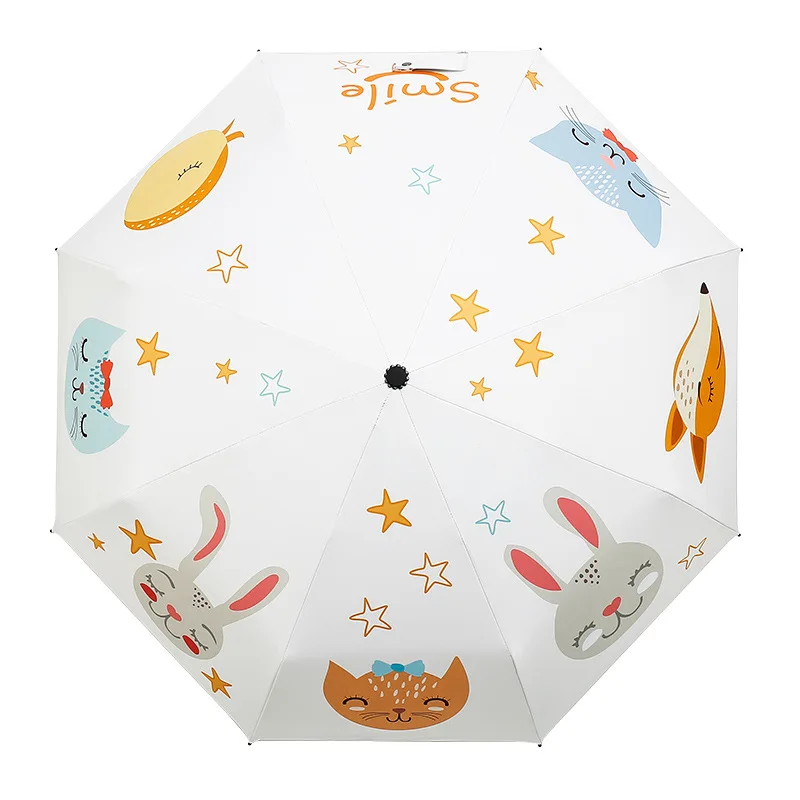 3 складной зонт с милым мультяшным животным для ветронепроницаемого анимационного креативного моделирования лица животного, детский зонт с защитой от УФ-лучей - Цвет: Белый